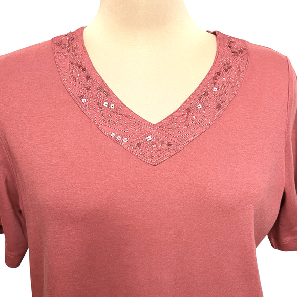 TanJay Cardigan Sweater Top Set Womens Medium Large Beaded Knit Pink Coral Vtg - Picture 3 of 10